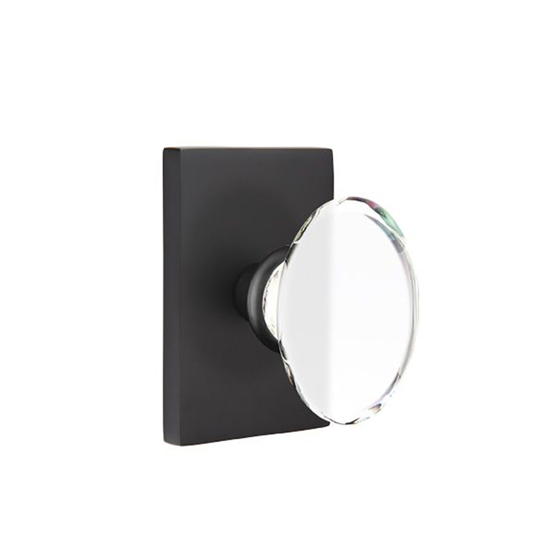 Privacy Hampton Knob with Modern Rectangular Rose, Flat Black