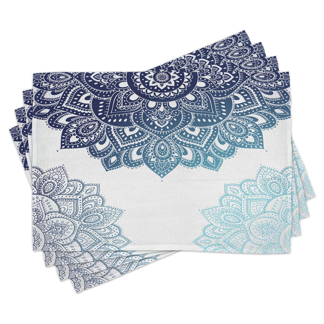 Platzdeckchen 4er Set, Lebendiges Farbiges Mandala, Hellblau Dunkelblau