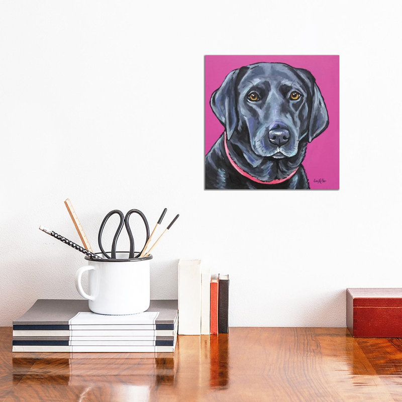 Black Lab On Pink - Wrapped Canvas Painting, 30.48 cm H x 30.48 cm W