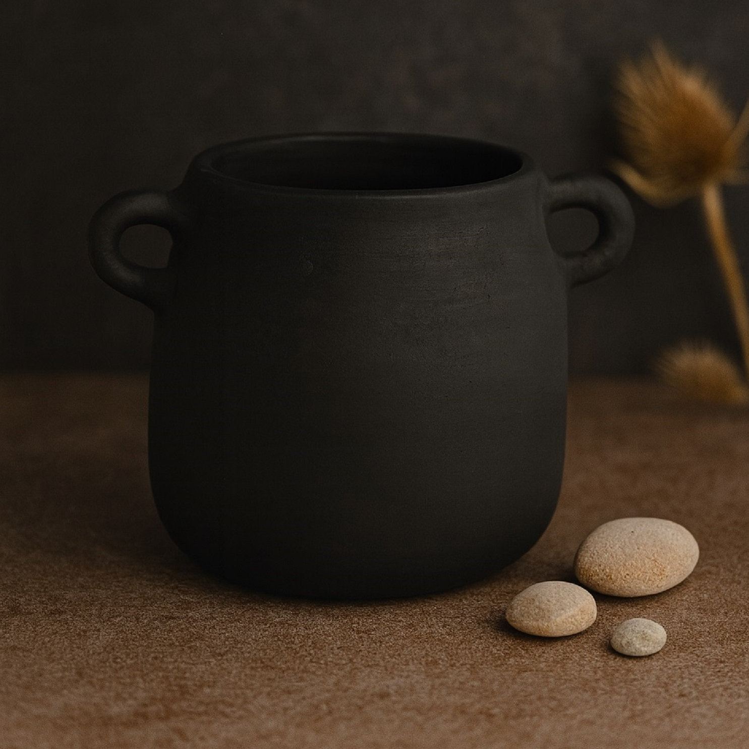 Terracotta Vase Natural H 8.1" & Dia 6.7", Black 