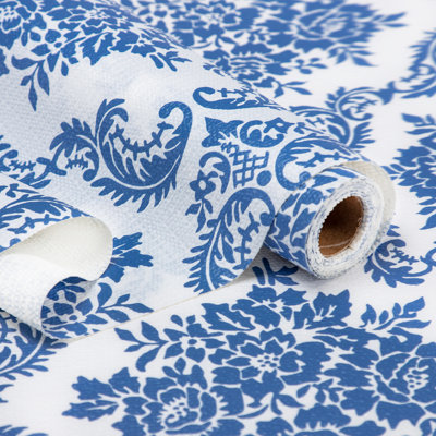 Revêtement pour étagères, revêtement antidérapant non adhésif pour placards, revêtement imperméable pour tiroirs, étagères, commodes, armoires de salle de bain, bleu marine à motifs floraux, 45,7 cm (l) x 243,8 cm (l)