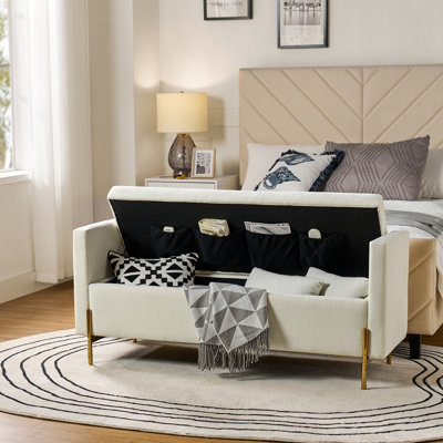 Aristides 56''W Upholstered Flip Top Bench with Subdivided Storage and Toss Pillows