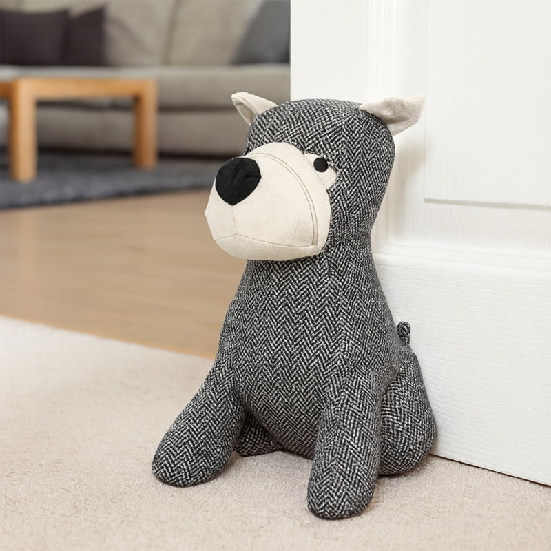 Decorative Dog Door Stop - 2.3 lb. Weighted Door Stopper, Gray