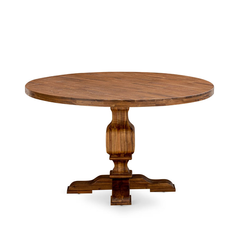 Table de salle à manger Irving Kitchen - plateau de table rond en bois avec base piédestal, noyer antique sablé