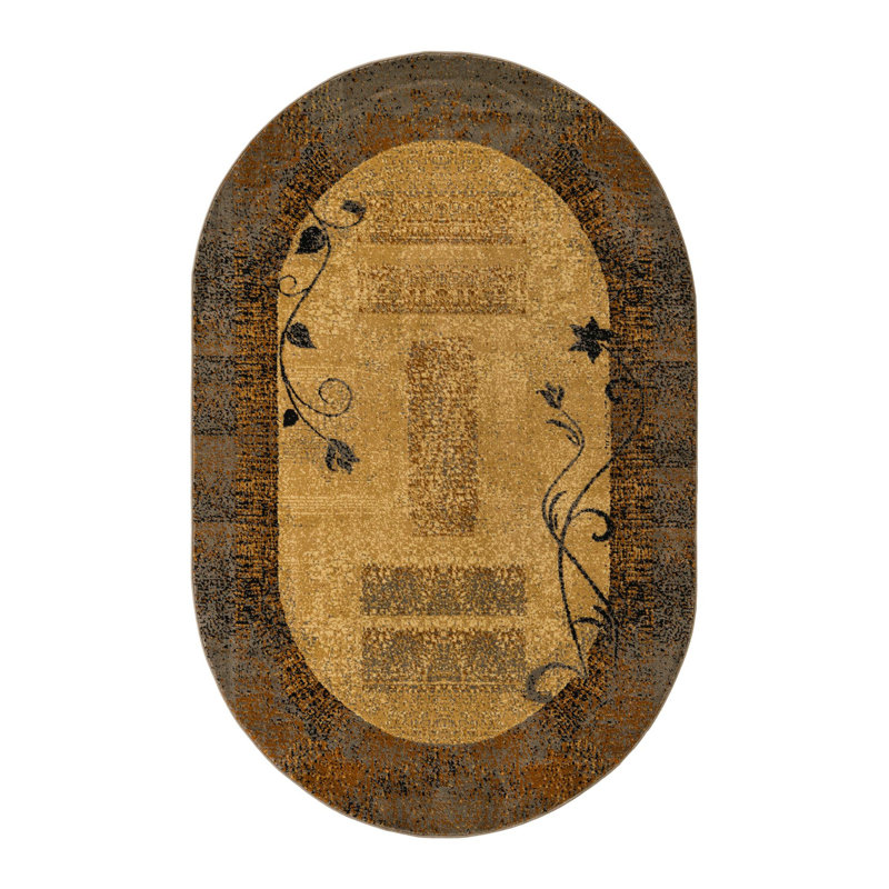Apex Abstract Beige/Brown Area Rug, Oval 5'3" x 8'
