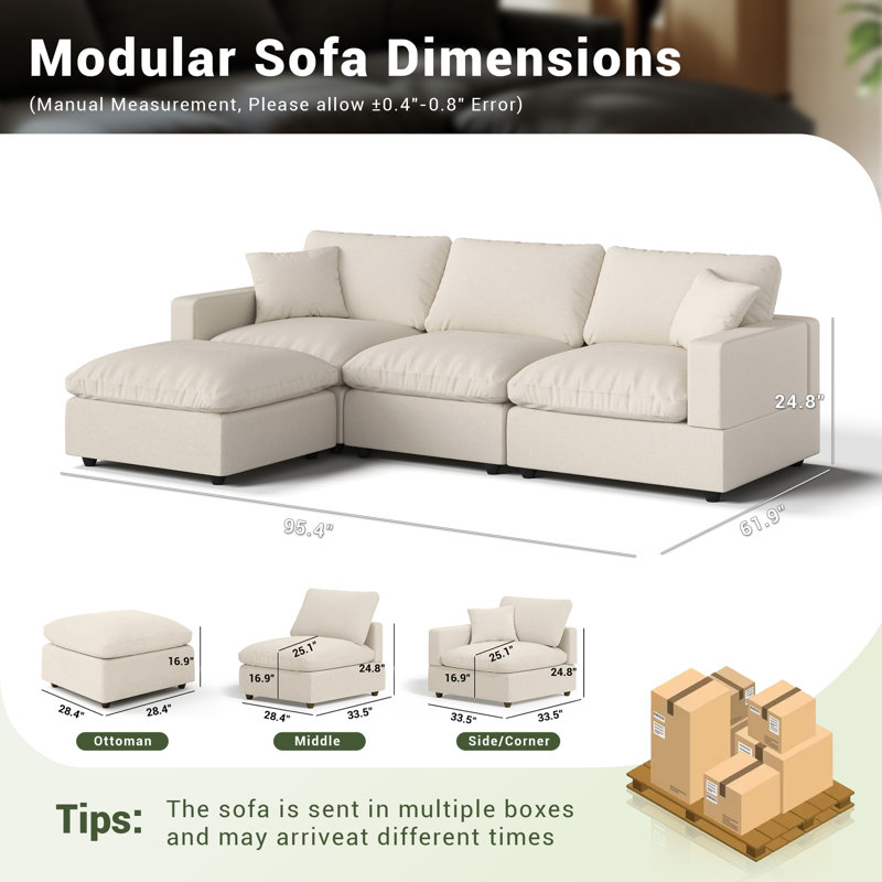 Cloud Sofa Sectional Sofa Couch Modular Sofa Upholstered Sleeper Sofa Bed For Living Room Office Apartment, Khaki Linen Blend