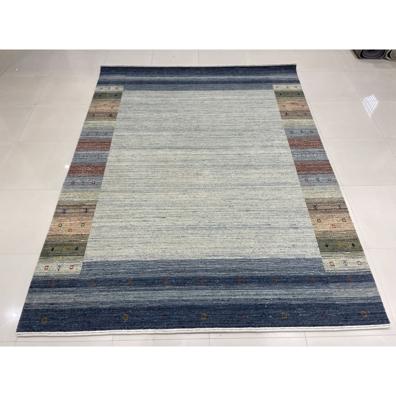 8x10 Gray Hand-Knotted Wool Framed Horizon Lines Modernist Contemporary Carpet Rug