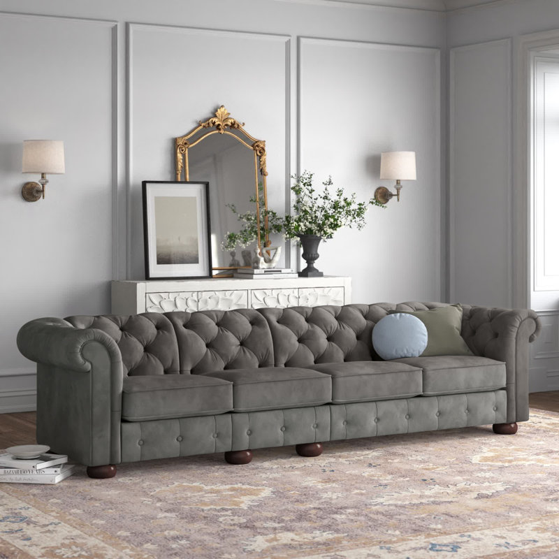 Huskins 117.6'' Velvet Sofa, Dark Gray Velvet