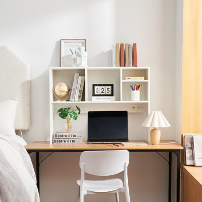 The College Cube Dorm Desk Bookshelf with Outlet - White by DormCo