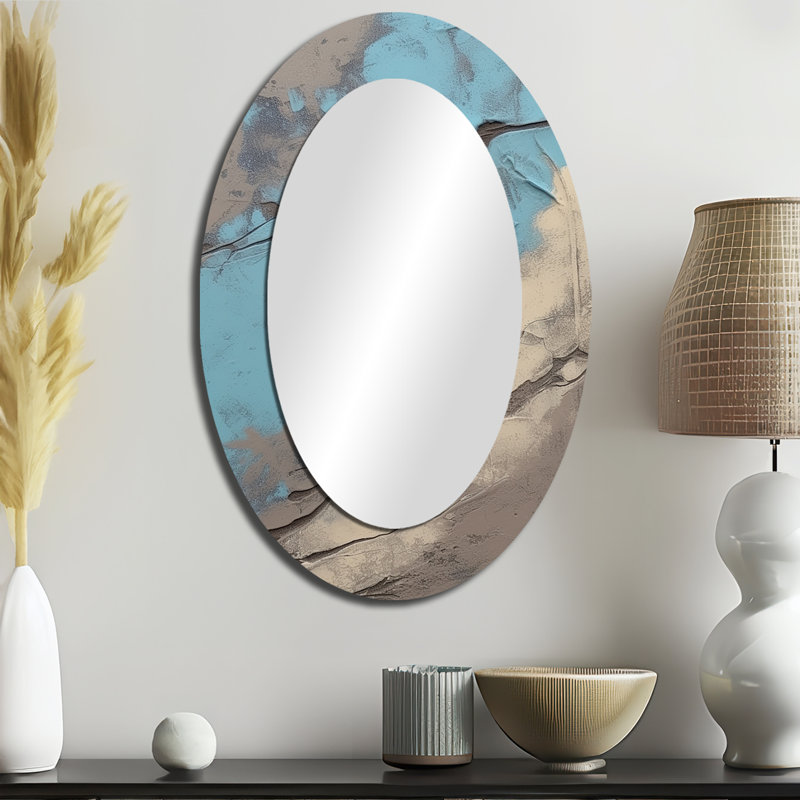 Miroir mural beige et bleu monde intérieur de marbre - Beige ovale, 36 po x 24 po
