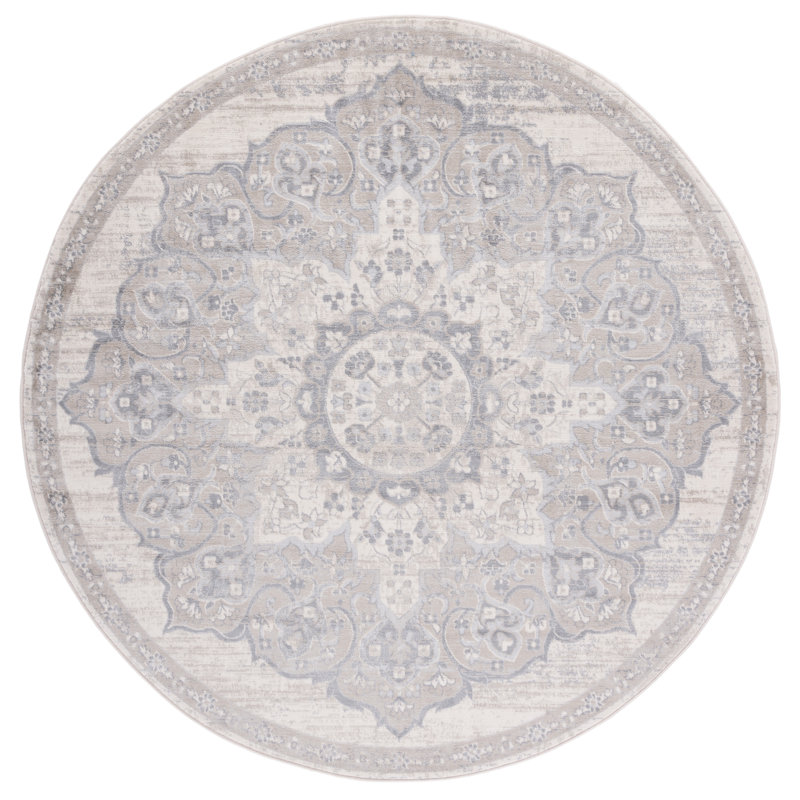 Arvillia Oriental Ivory/Beige Area Rug, Round 6'7"