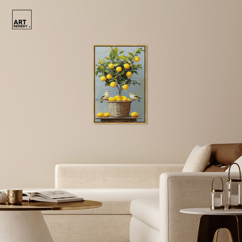 «Lemon Orchard Duet», art mural, Cadre doré, H 16 po x l 11 po