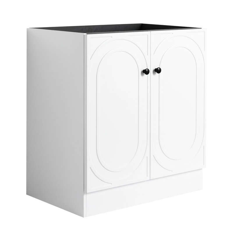 Meuble-lavabo moderne 30 po, portes à fermeture douce, contreplaqué blanc, lavabo non inclus, meuble-lavabo autoportant, 2