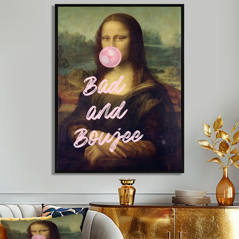 «Bad And Boujee Mona Lisa Pop Art», décoration murale femme Pop Art, Cadre flottant noir, H 44 po x l 34 po