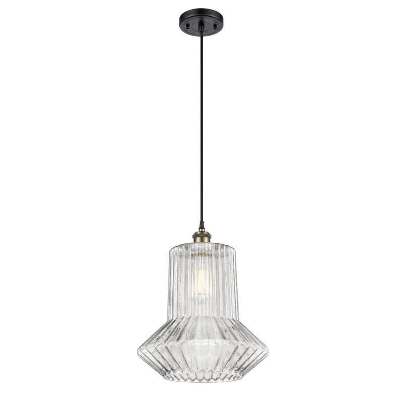 Luminaire suspendu géométrique à 1 lumière Perri, Ampoule DEL 6 watts Vinage, Laiton antique noir