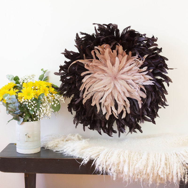Décoration murale Juju Hat Feather, Brun / or rose, H 24 po x l 24 po x P 4 po
