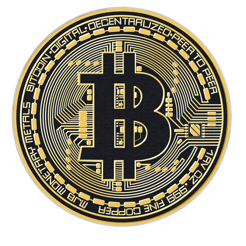  Tapis noir et argent imprimé à imprimé fantaisie Bitcoin, Rond 3 pi 3 po