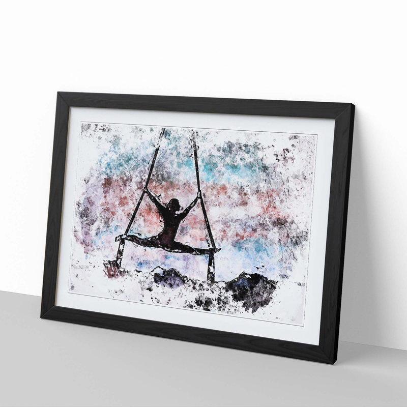 Aerialist Gymnastics At Sunset In Abstract - Single Picture Frame Painting, 24cm H x 33cm W x 2cm D, Black Framed