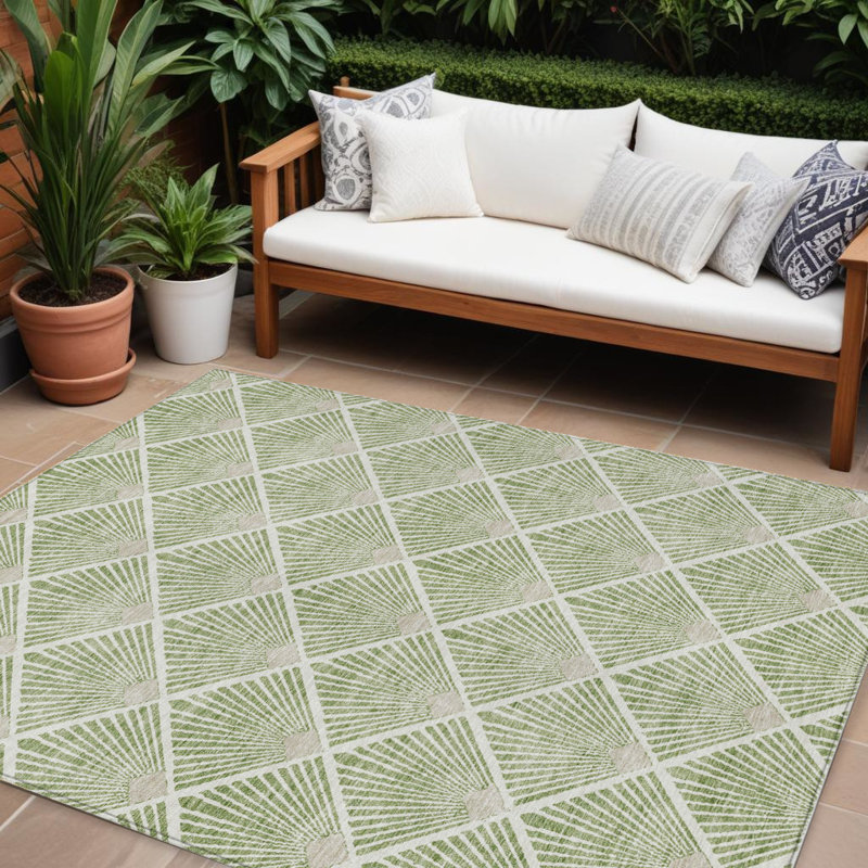 Tapis intérieur / extérieur géométrique lavable beige et ivoire 9 pi x 12 pi