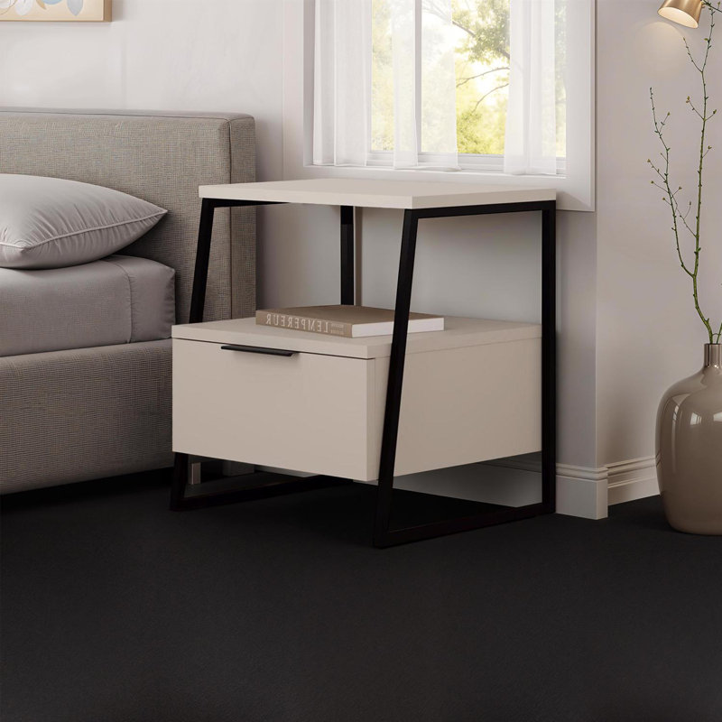 45cm W Metal Bedside Table, Grey