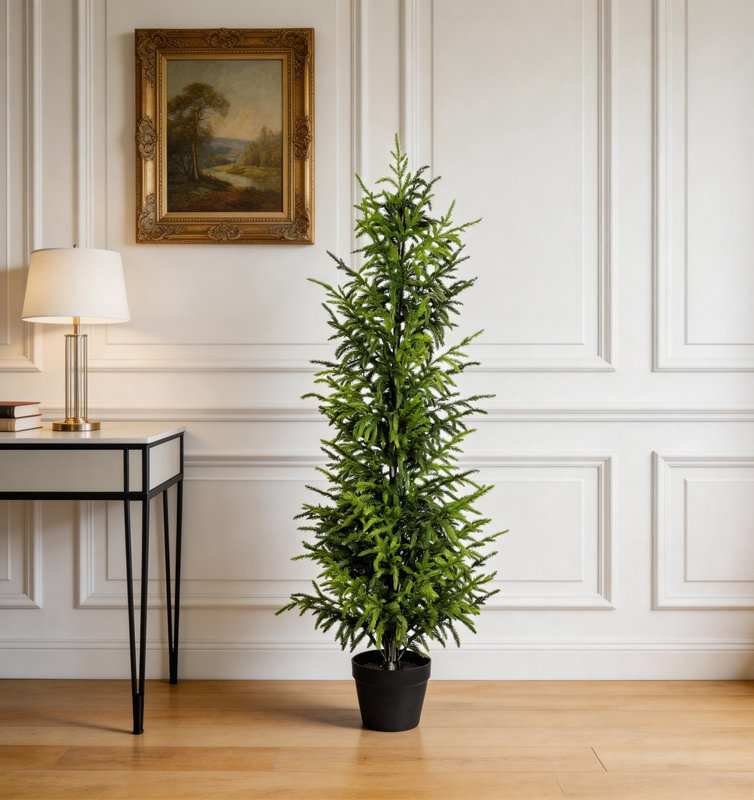 4' Artificial Real Touch Pine Tree in Black Plastic Pot, 1pc/set