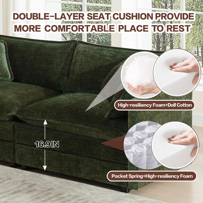 Upholstered " Sectional, 111.4 Inch 3 Seat, Green