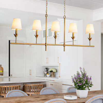 5 - Light Kitchen Island Linear Chandelier With Tapered Fabric Shades