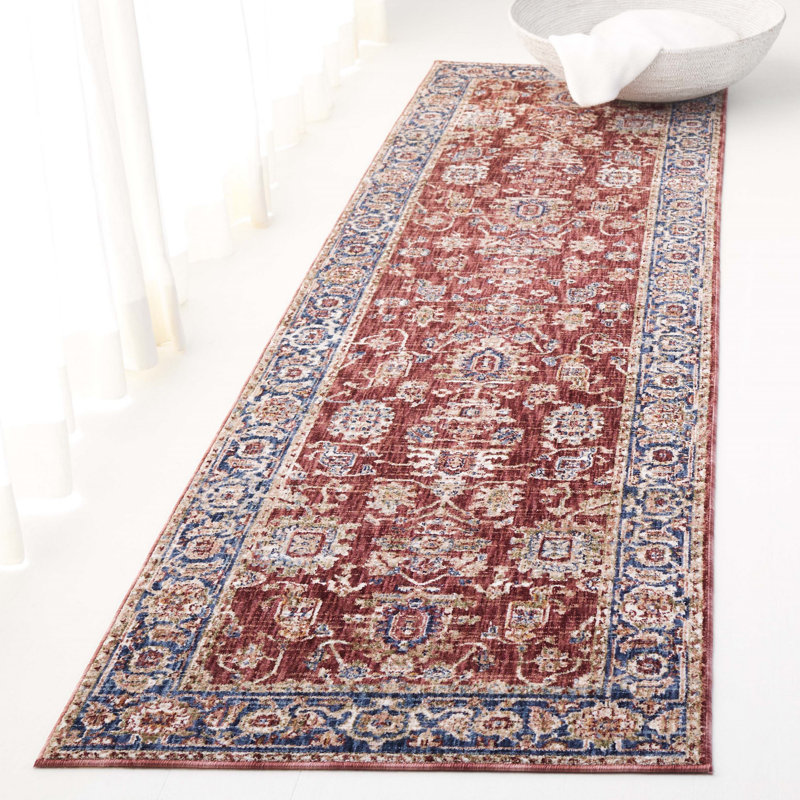Tapis rouge / bleu foncé en polyester tissé à la machine Ralph Lauren Bennet, Rectangle 2 pi 6 po x 4 pi
