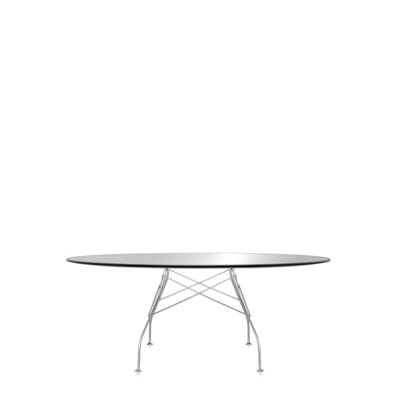 Oval Glass Dining Table, Chrome, Black