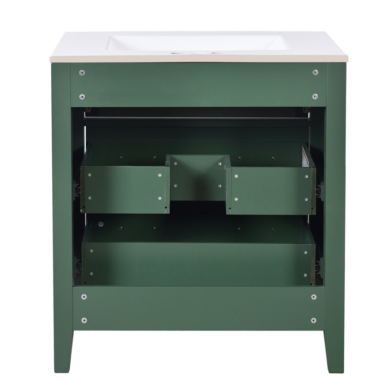 Ensemble de meuble-lavabo simple 30 po avec lavabo en céramique 30 po et 3 tiroirs, structure en bois massif, Vert