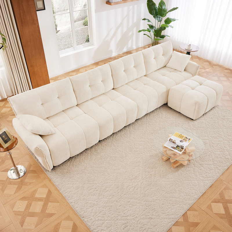 Modular Chenille Sofa, 35.4" H x 141.7" W x 33.4" D, 4, White