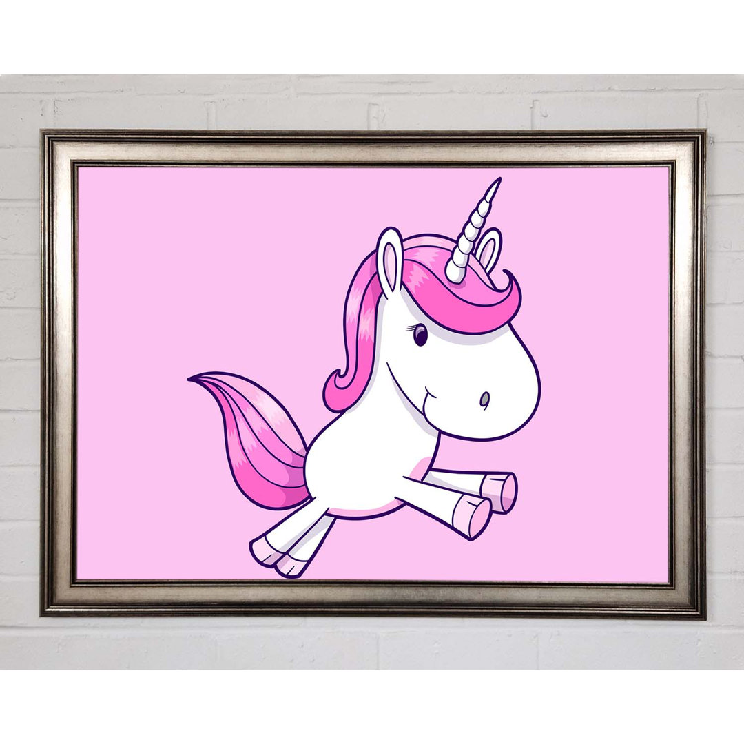 Gerahmtes Leinwandbild Leaping Unicorn Pink