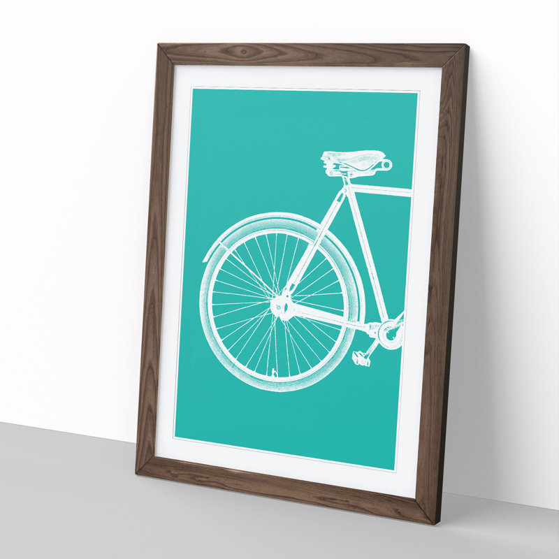 Bicycle No.1 Teal - Picture Frame Graphic Art, Walnut, 90cm H x 65cm W x 2cm D