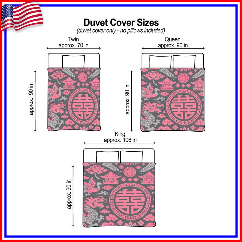 Housses de couette roses à motif asiatique, Twin