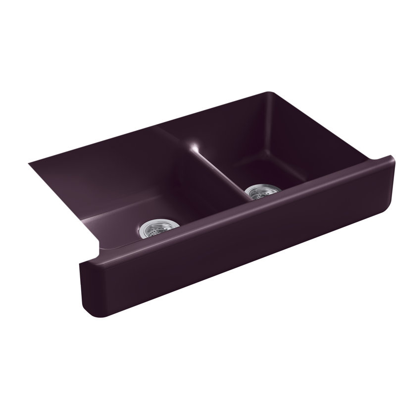 Whitehaven 36" L x 22" W Double Basin Farmhouse/Apron Kitchen Sink, Black Plum