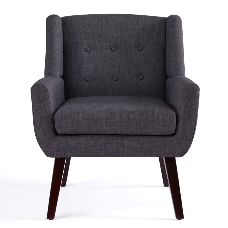 Halcott 29.2'' Wide Tufted Armchair, Gray Linen Blend, Brown
