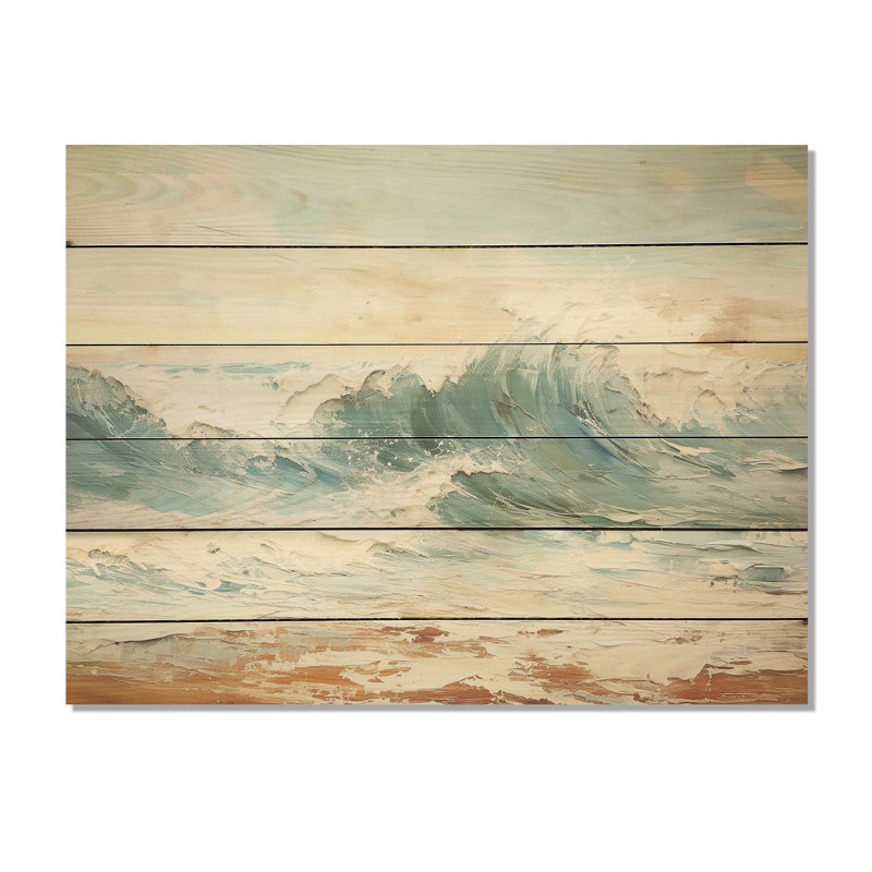 «Mute Color Wave Wave Horizon I», art mural bois océan côtier sur bois de pin naturel, H 30 po x l 40 po