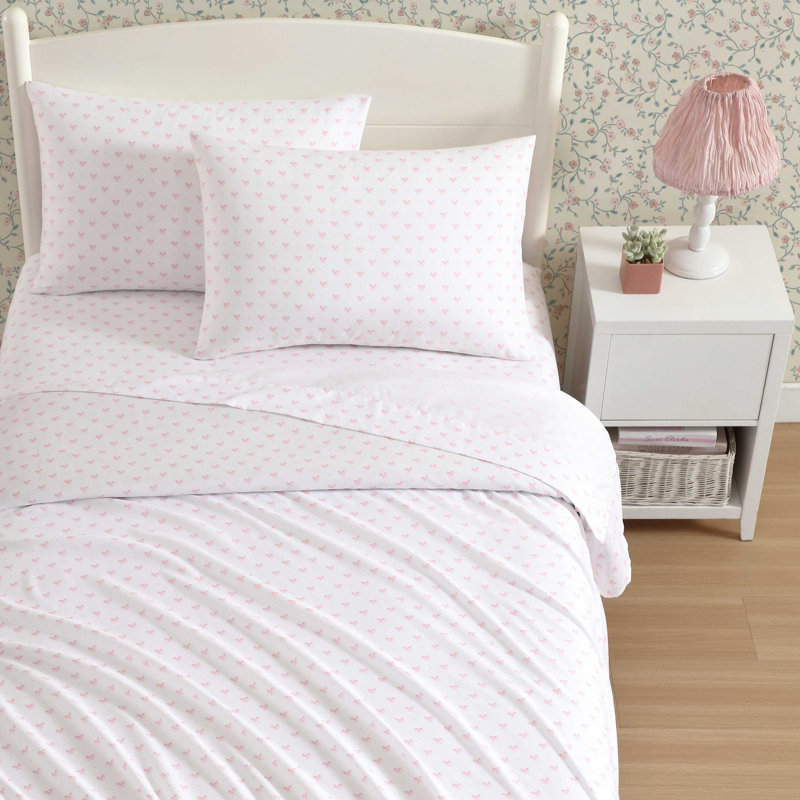 Laura Ashley Kids Cozy Printed Sheet Sets, Twin XL Sheet Set with 1 Pillowcase, Lovely Bows Pink
