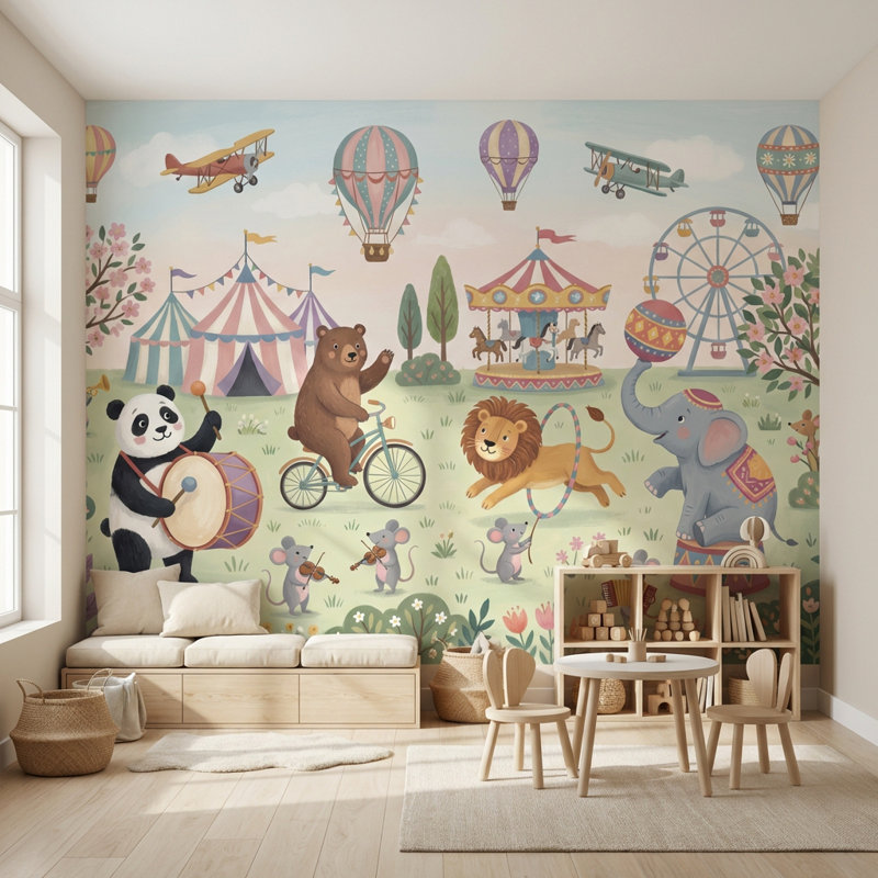 Papier peint animaux de cirque, Non tissé non collé, 140 po x 108 po