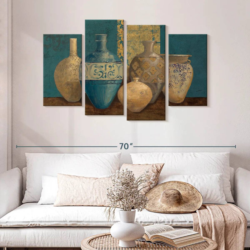 Senne Aegean Vessels On Turquoise, H 32 po x l 52 po