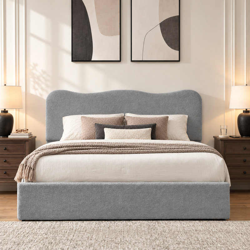 Lit plateforme avec rangement à 4 tiroirs Arusha Boucle, Grand, Light Grey