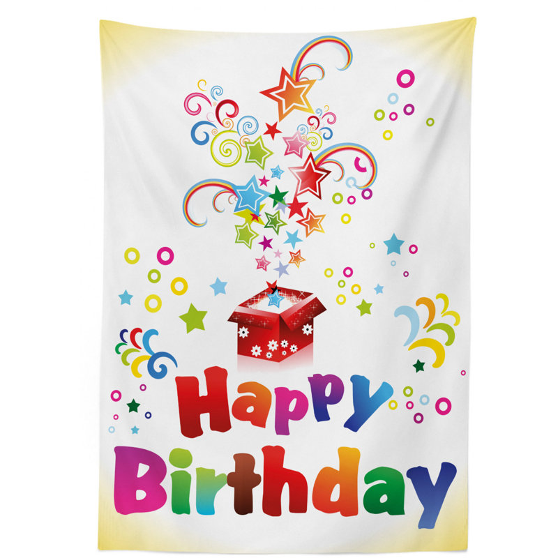 Birthday Stars Swirls Spirals Tablecloth, 84" L x 60" W