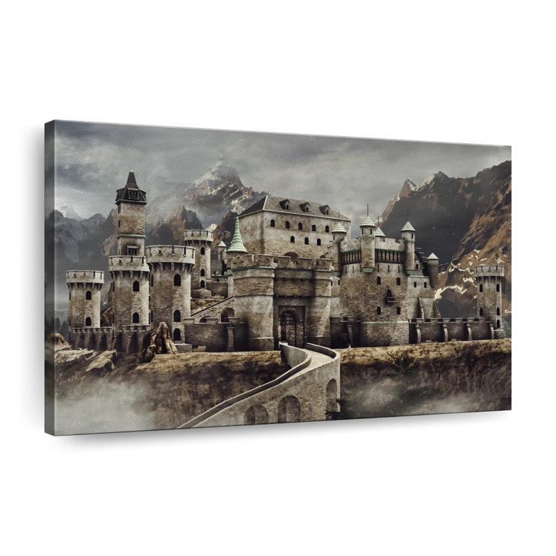 Château médiéval, reproduction sur toile, H 8 po x l 12 po x P 1 po