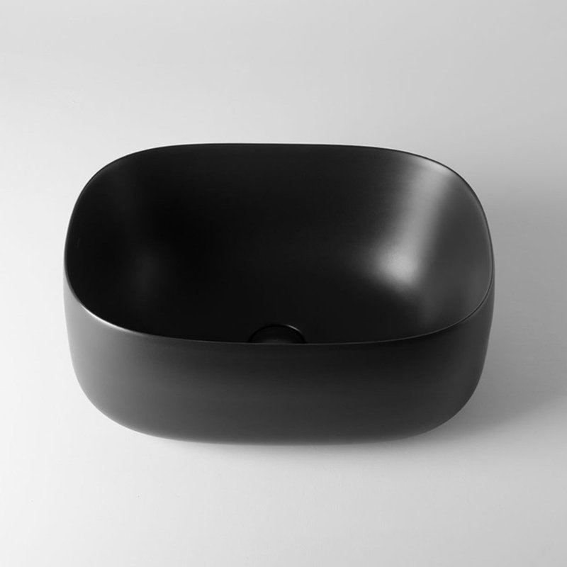 Lavabo de salle de bain vasque rectangulaire en céramique Seed, Noir mat