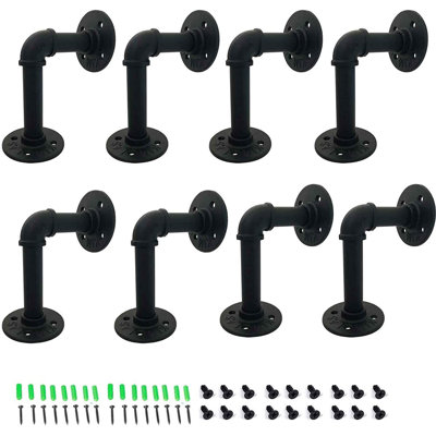 Dejhana 8 Pcs Industrial Iron Pipe Shelf Wall-Mounted Brackets for Shelves Support