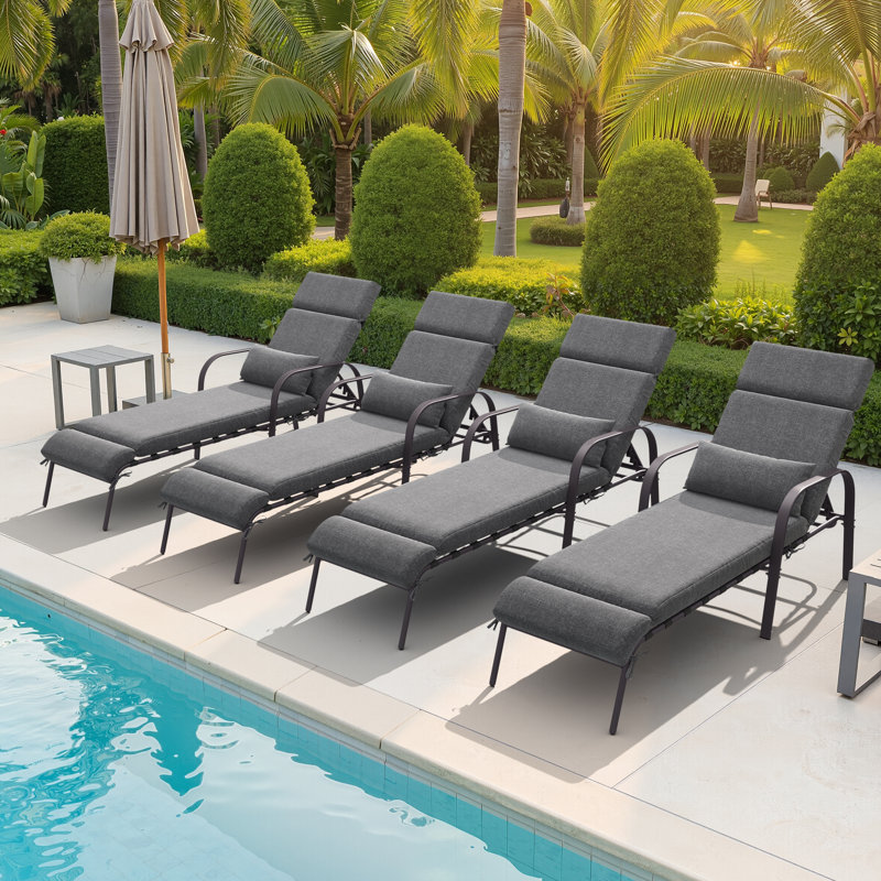Chaise longue d'extérieur en acier thermolaqué avec coussins, Gris foncé