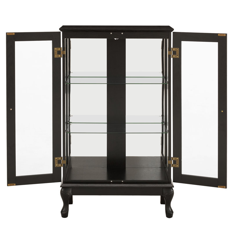 Vitrine lumineuse noire avec portes en verre trempé et dossier en miroir, Noir