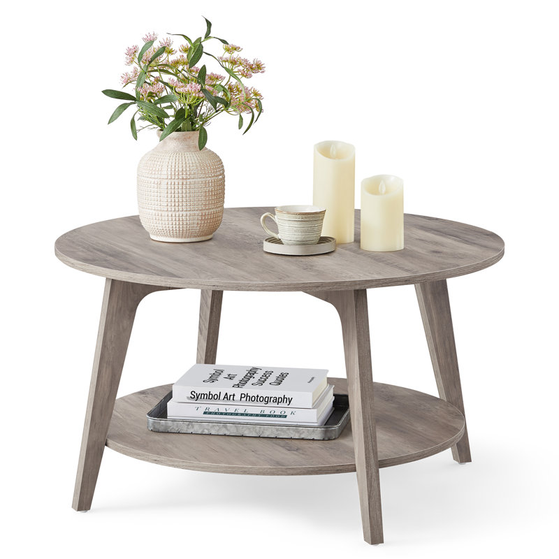 Byadbo Floor Shelf Coffee Table with Storage, Beige