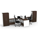 Benching Desks Teamwork Corner Desk Collaboration Furniture Model F608D8043F3847E68A8A2E429011FCA6 8Pc Group Contemporary White/Espresso Color. Seating Not Included