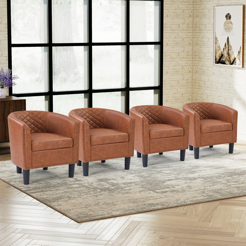 Fauteuil demi-tonneau en similicuir de 25,2 po d'épaisseur avec dossier capitonné et garniture cloutée, 4